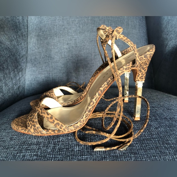 Mia Becar Animal Print Suede High Heel Lace Up Sandals size 39 US 9 - Picture 3 of 13